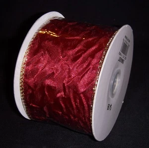 "Hermosa cinta con cable Christmas Maroon 2.5"" borde de alambre 10 yardas rollo ¡NUEVO! - Imagen 1 de 5
