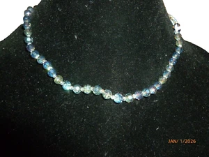 Blue Crystal Glass Bead Choker Necklace 14" Faceted - Picture 1 of 4