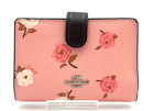 Authentic Coach Tossed Peony Print Corner Bifold Wallet Purse Pink F67530