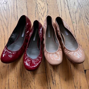 Vera Wang Lavender Lot 2 Size 7.5 Lillian Ballet Flats Patent Leather Nude/Red - Picture 1 of 5