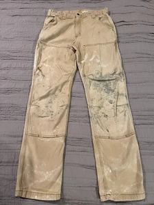 Men's CARHARTT Relaxed Double Knee DISTRESSED Tan Pants 102802-918 Size 33 x 34 - Picture 1 of 9