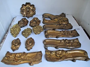 Antique French Embossed Gilt Brass Valance 15 assorted pieces. - Picture 1 of 13