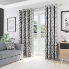Oakland Grey Leaf Print Thermal Blockout Curtains With Eyelet Top - 90 X 90 Inch