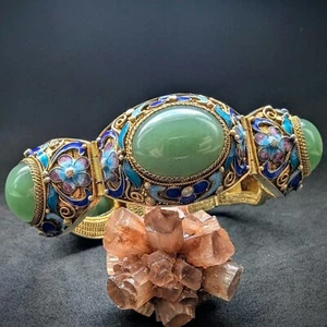 Vintage Armband Silber vergoldet Emaille Jadeit Jade alt China - Bild 1 von 16