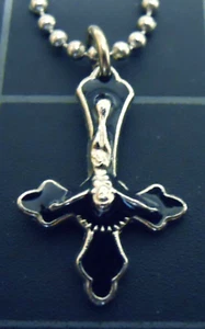 INVERTED CRUCIFIX Pendant Stainless Chain New TINY Upside Down Cross Necklace - Picture 1 of 9