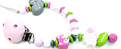 Schnullerkette mit Namen Fuchs Igel Baby Schnullerhalter Mädchen rosa grau - Bild 1 von 4