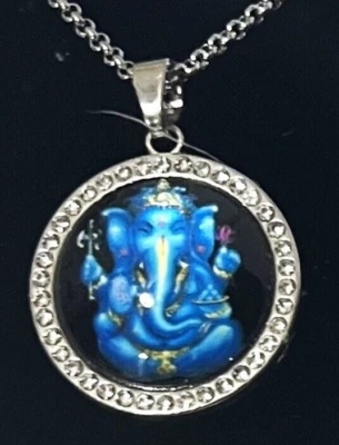 Collar Colgante Piedra Plateada Señor Ganesh Ganesha Cadena Acero Inoxidable 18" Foto 1 de 3