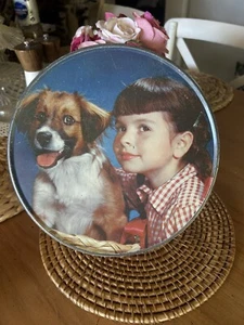 Large Round Vintage Tin Deal Girl With Dog - Picture 1 of 5