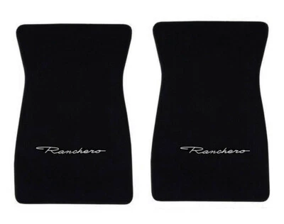 ¡NUEVO! Juego de alfombrillas personalizadas Ford Ranchero 1966-1971 negro bordado logotipo plateado Foto 1 de 4