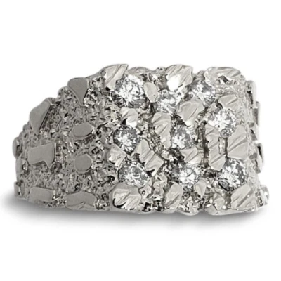 Real 14K White Gold Men's Nugget Ring 0.62 carat Diamond Natural or Lab-Created - Image 1 of 4