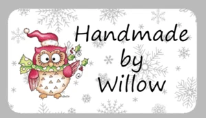 Handmade by Personalised Christmas Owl Stickers label Seal Any Text Holly - Picture 1 of 1