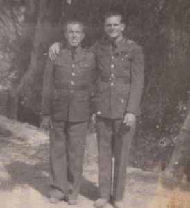 Handsome Military Men Portrait Uniforms Embrace Friendship 1940s *Stained - Picture 1 of 3