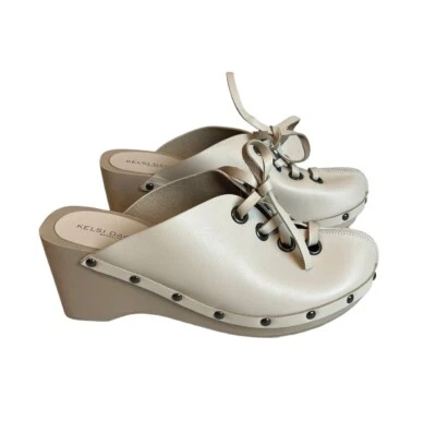 Kelsi Dagger Brooklyn Clogs Size 8 Lace-up Leather Platform Wedges in Beige NWOT - Image 1 of 4