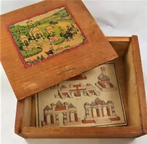 ANTICHI blocchi da costruzione giocattoli in legno tedesco per bambini - scatola originale GIOCO VINTAGE - Foto 1 di 6