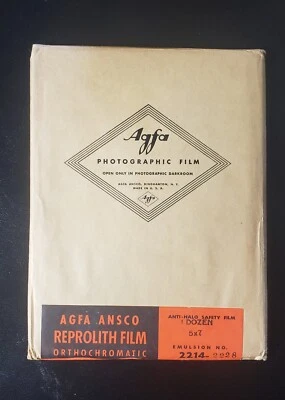 Пленка листовая Agfa Ansco 5x7 репролит ортохроматическая антигало упаковка 12 шт. ЗАПЕЧАТАННАЯ  - Изображение 1 из 3