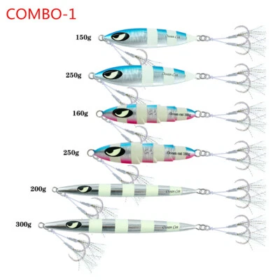 OCEAN CAT Slow Pitch Jig Combo Set Saltwater Fishing Lure Jigging Bait with Hook