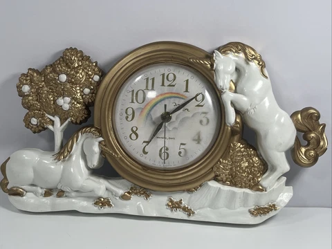 Vtg 1987 Burwood New Haven Unicorn Wall Clock Tested Working Cover