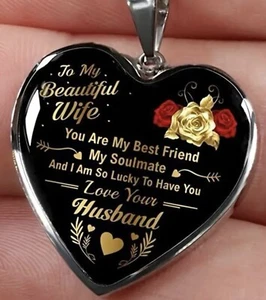 Collana Cuore Versi Marito Idea Regalo Per Mia Moglie Argento Sterling 925 Con Scatola - Foto 1 di 5