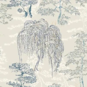 Arthouse Oriental Garden Blue White Wallpaper Metallic Silver Gold Floral Trees - Picture 1 of 5