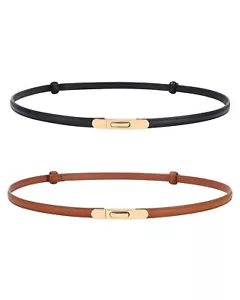 2 pack Women's Skinny Leather Belt Adjustable Thin Belts For Dresses Alloy Tu... - Picture 1 of 7