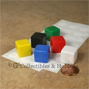 NEW 6 Multicolor Blank Dice Set w/ Stickers  6 Colors 16mm  5/8 inch RPG Game D6 - Picture 1 of 2