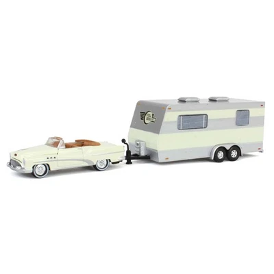 1/64 1953 Buick Super Con Rimorchio Camper Bianco, Johnny Lightning JLSP400 - Immagine 1 di 4