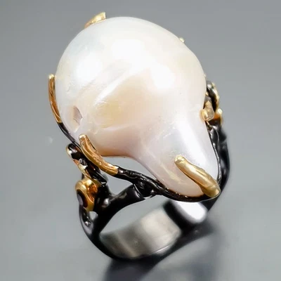 Unique Natural Baroque Pearl Ring 925 Sterling Silver Size 8 /B-R3741 - Image 1 of 4