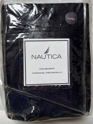 FALDA CAMA KING 100% ALGODÓN AZUL MARINO OSCURO NAUTICA GRANBY NUEVO EN PAQUETE Foto 1 de 2
