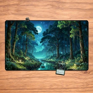 MTG Playmat - Night Time Forest 23.6" x 13.8" Magic The Gathering Stitched Edges - Picture 1 of 10