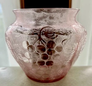 Fostoria Pink Bowl Vase Grape Vine Brocade #4103 Acid Etched Optic Vintage 1930s - Picture 1 of 7