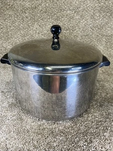 Vintage FARBERWARE Aluminum Clad Stainless Steel 8 Qt Stock Pot w Lid Made USA - Picture 1 of 9