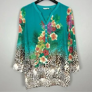 Soft Surroundings Tropical Print Top Women’s Size M Lightweight Colorful Leopard - Picture 1 of 8