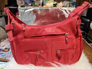 BOLSO de Hombro Rojo 12x9" Bolsillos Frontales Cremallera Interior Poliéster Impermeable Elegante - Imagen 1 de 7