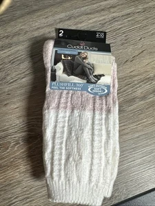 2 paia di CALZINI CREW CUDDL DUDS STRATIFICAZIONE GAMBE PELUCHE 360 rosa/bianco taglia 4-10 - Foto 1 di 3