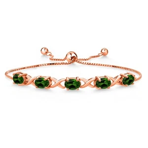 18K Rose Gold Plated Silver Green Chrome Diopside Bracelet For Women (3.50 - Picture 1 of 4