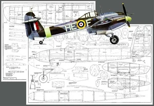 Modellflugzeug Pläne (RC): Westland Whirlwind 1/8 Near-Scale 65" Twin .30-.40ci - Bild 1 von 2