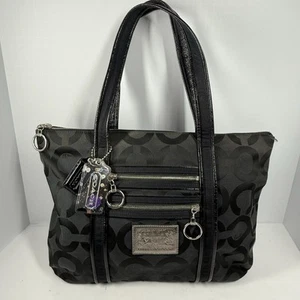 Coach Poppy Op Art Glam 13826 Black Signature Jacquard Tote Shoulder Bag Retro - Picture 1 of 15