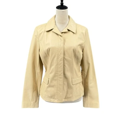 Nine West M Y2K 90’s Vintage Cream Soft Leather Snap Front Classic Simple Jacket - Image 1 of 4