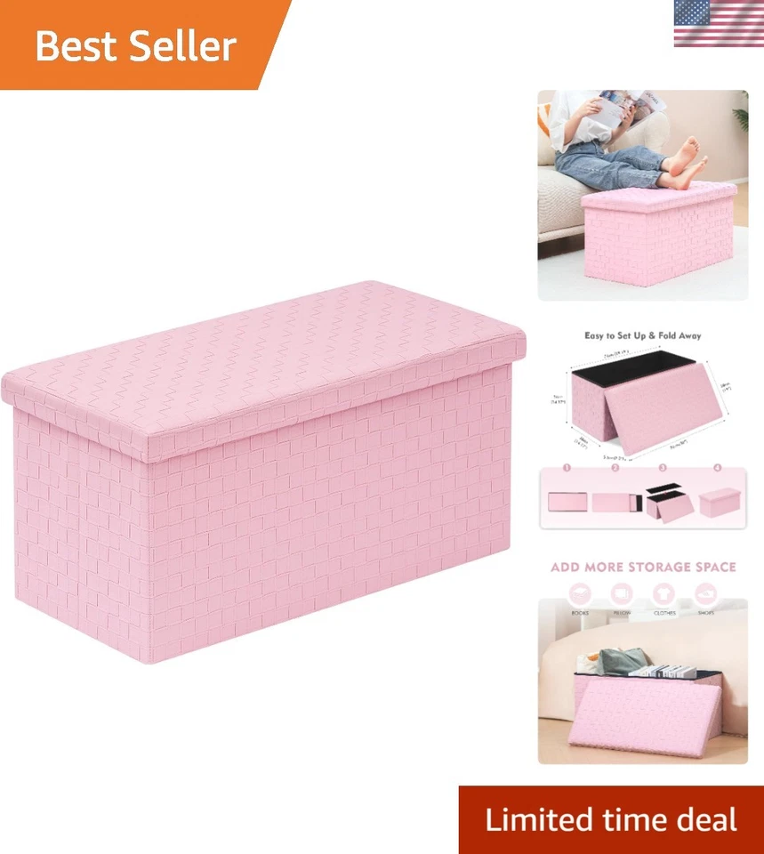 B Fsobeiialeo Folding Storage Ottoman Faux Leather Footrest Stool Long Bench Pin
