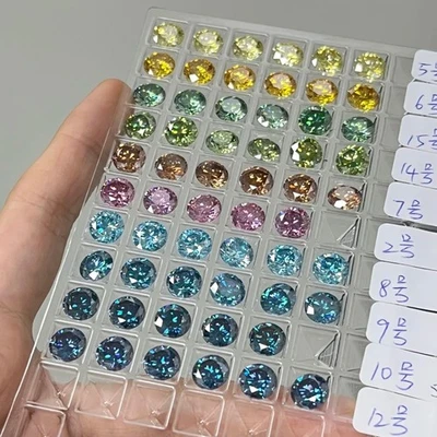 0.5-3ct Pink Yellow Blue 5pcs 10pcs VS1 Round Cut Excellent Moissanite with GRA  - Image 1 of 4