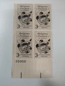 US Stamp Scott #1099, Religious Freedom In America, 3c, Plate Block, MNH OG - Picture 1 of 2