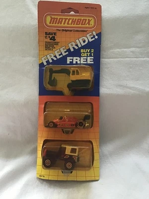 MATCHBOX TRIPLE PACK EXCAVATOR - F1 RACER - JEEP - ON CARD - Image 1 of 3