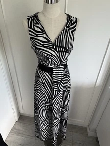 Debenhams The Collection Black White Sleeveless Maxi Dress, Tie Back, UK 16 VGC - Picture 1 of 12