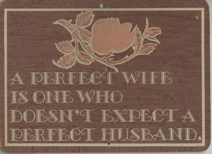VTG 1968-1973 K-Mart Pressboard Novelty Plaque Sign Perfect Wife/Husband Quote - Picture 1 of 2