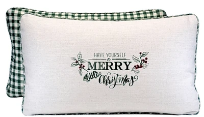 Have Yourself a  Merry Little Christmas Throw Pillow Cover Green Gingham 12x20 - Image 1 of 4