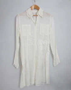 Cardigan lungo Pianura Studio donna M avorio panna lino made italy dipinto a mano - Foto 1 di 17