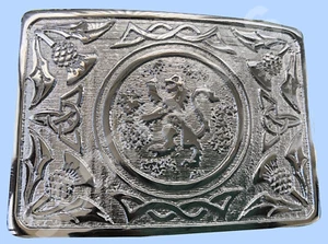 Hebilla de cinturón de falda escocesa cromada pulida Lion Rampant - Imagen 1 de 3