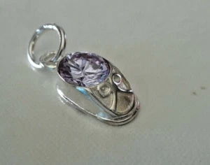 June Sterling Silver 15mm Lt purple Birthstone Baby Shoe Charm - Picture 1 of 3