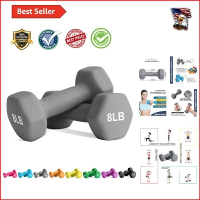 Compact Non-Slip 8 lb Neoprene Dumbbells - Ideal for Strength Training - Image 1 of 4