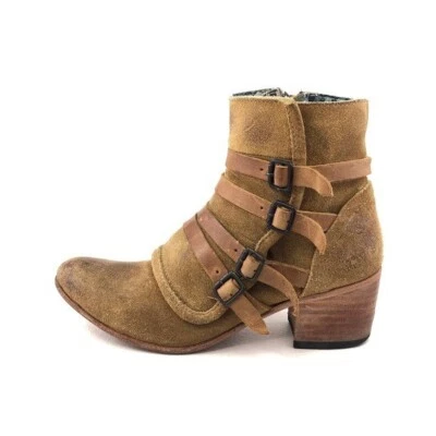 Freebird por Steven Weson Botas de Tornozelo Femininas Tamanho 7 Marrom Camurça Fivela Western - Imagem 1 de 4